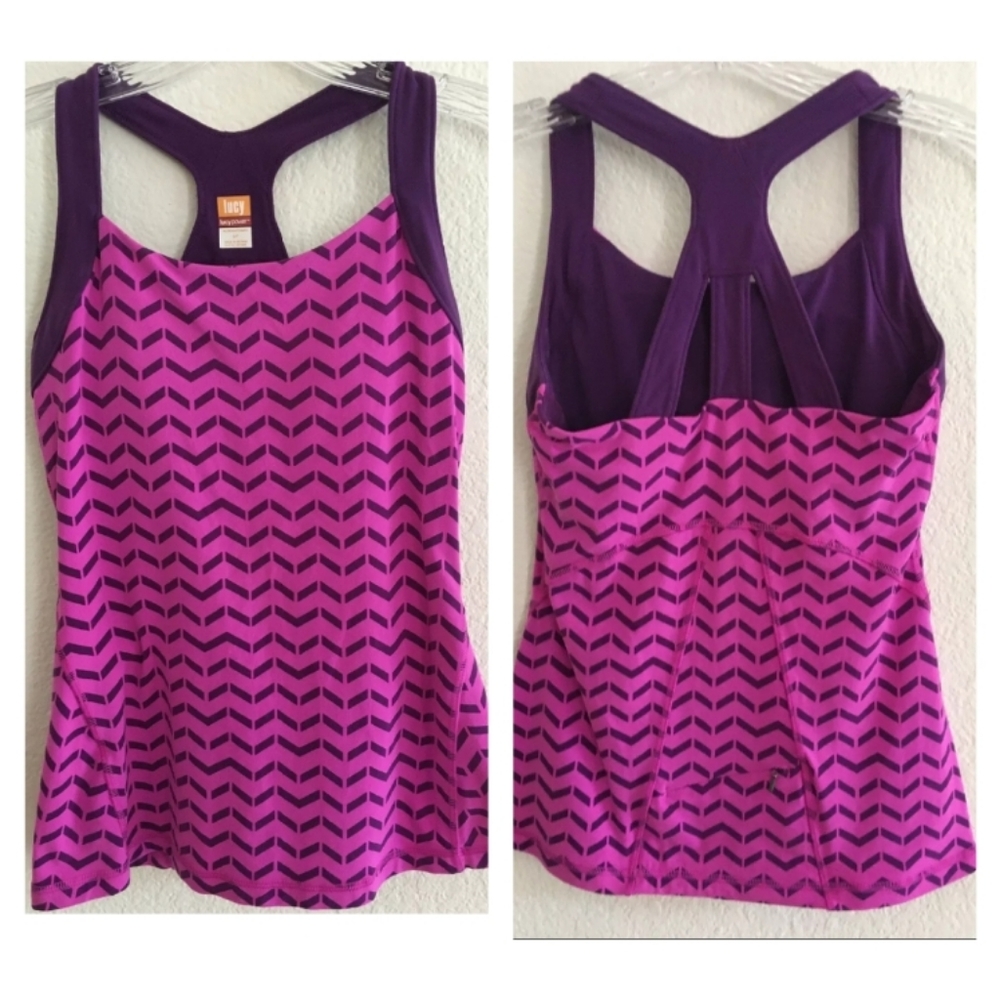 LUCY athletic yoga support shelf bra top, fuschia and purple, Sm